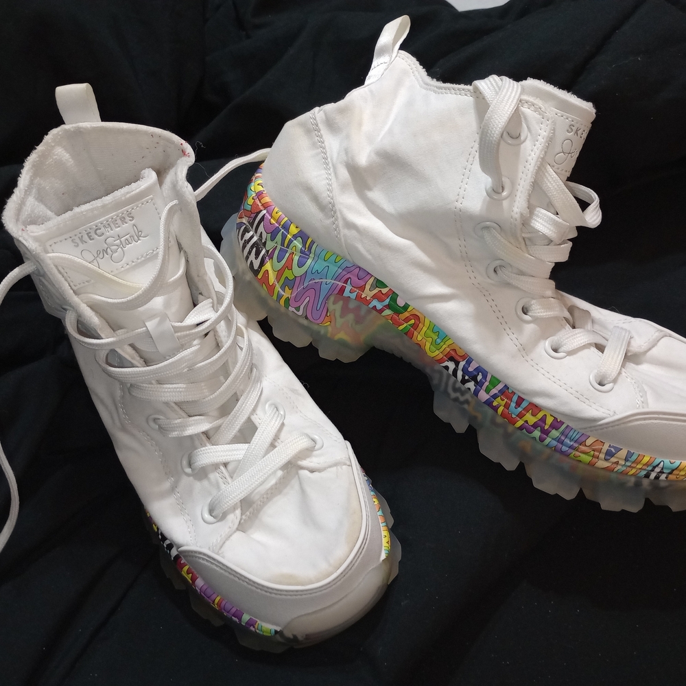 White High-Top Sneakers with Colorful Soles